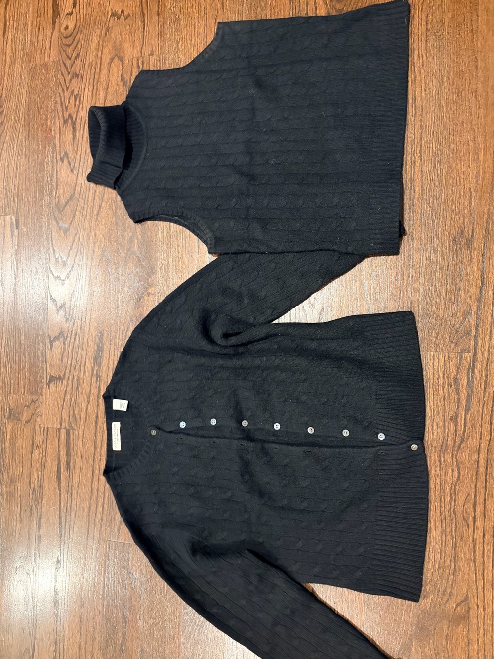 Lord & Taylor Black Two-Ply Cashmere Button Cardigan and turtleneck